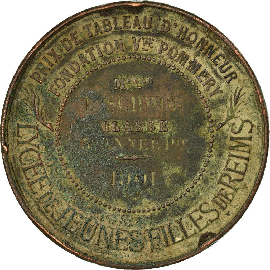 France, Medal, Education, Lycée de Jeunes Filles de Reims, 1901, VF(30-35)