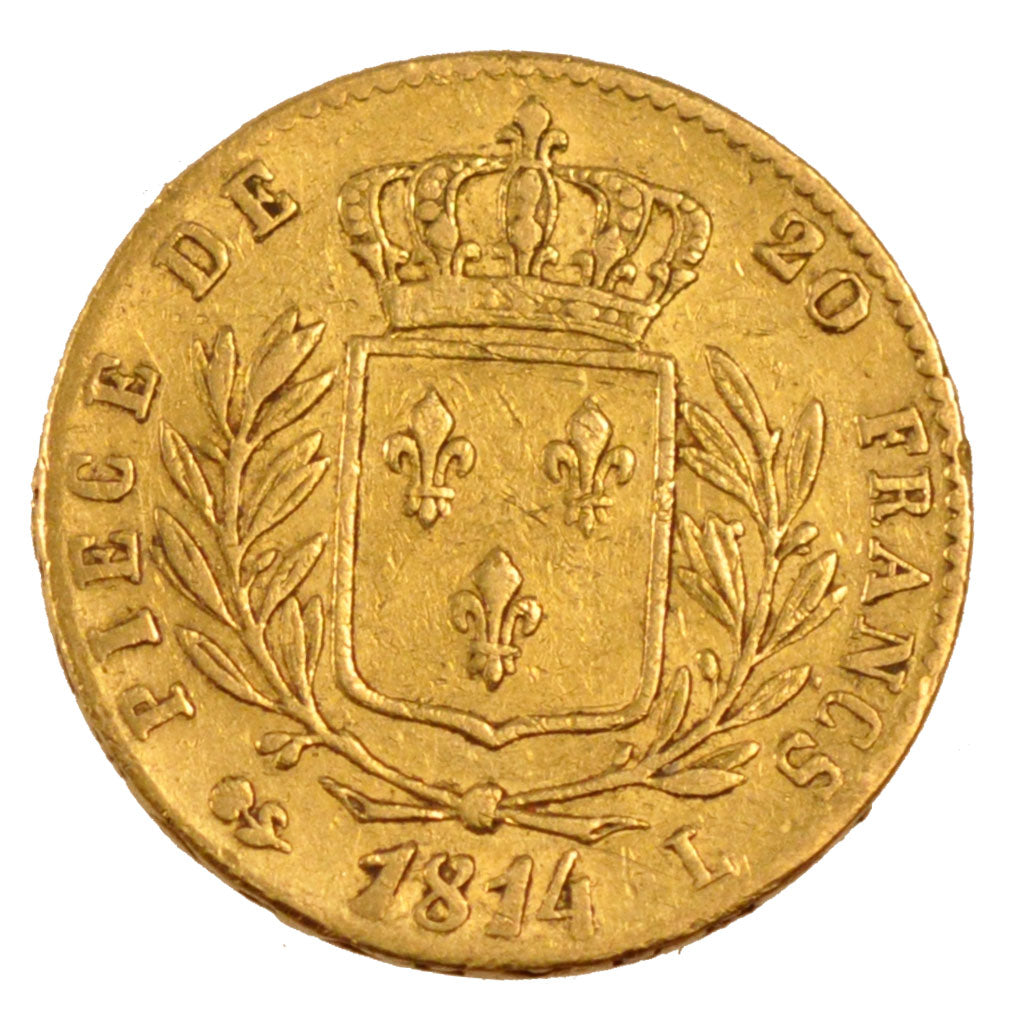 Francia, Louis XVIII, Louis XVIII, 20 Francs, 1814, Bayonne, BB, Oro, Gadoury...
