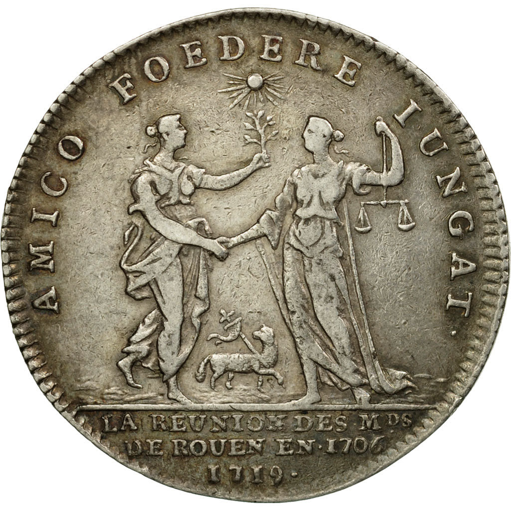 Francia, Token, Corporations, Réunion des Marchands de Rouen, 1719, Dubois