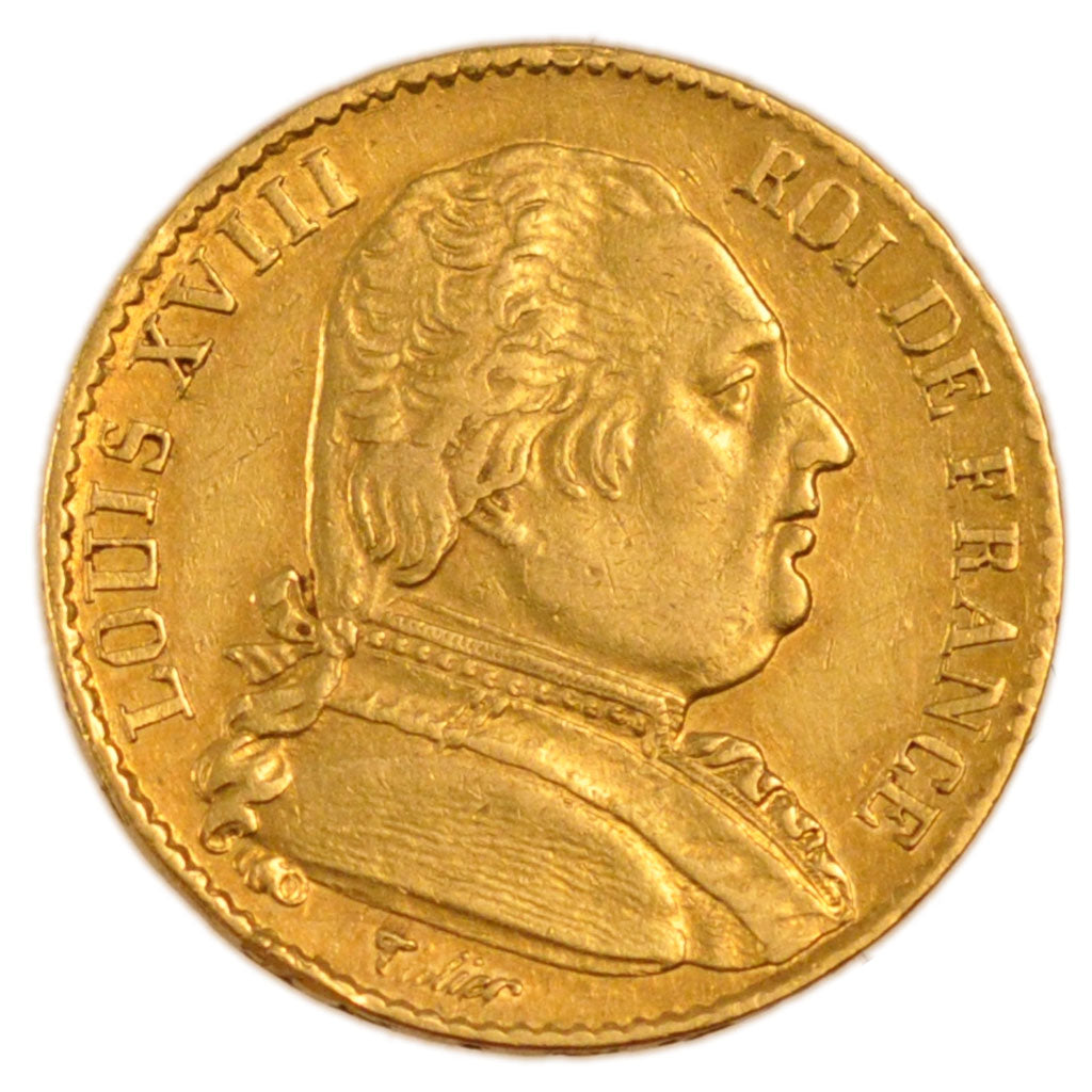 Francia, Louis XVIII, Louis XVIII, 20 Francs, 1814, Lille, BB+, Oro, Gadoury:...