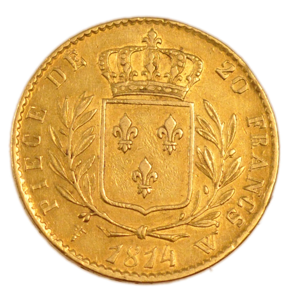 Francia, Louis XVIII, Louis XVIII, 20 Francs, 1814, Lille, BB+, Oro, Gadoury:...