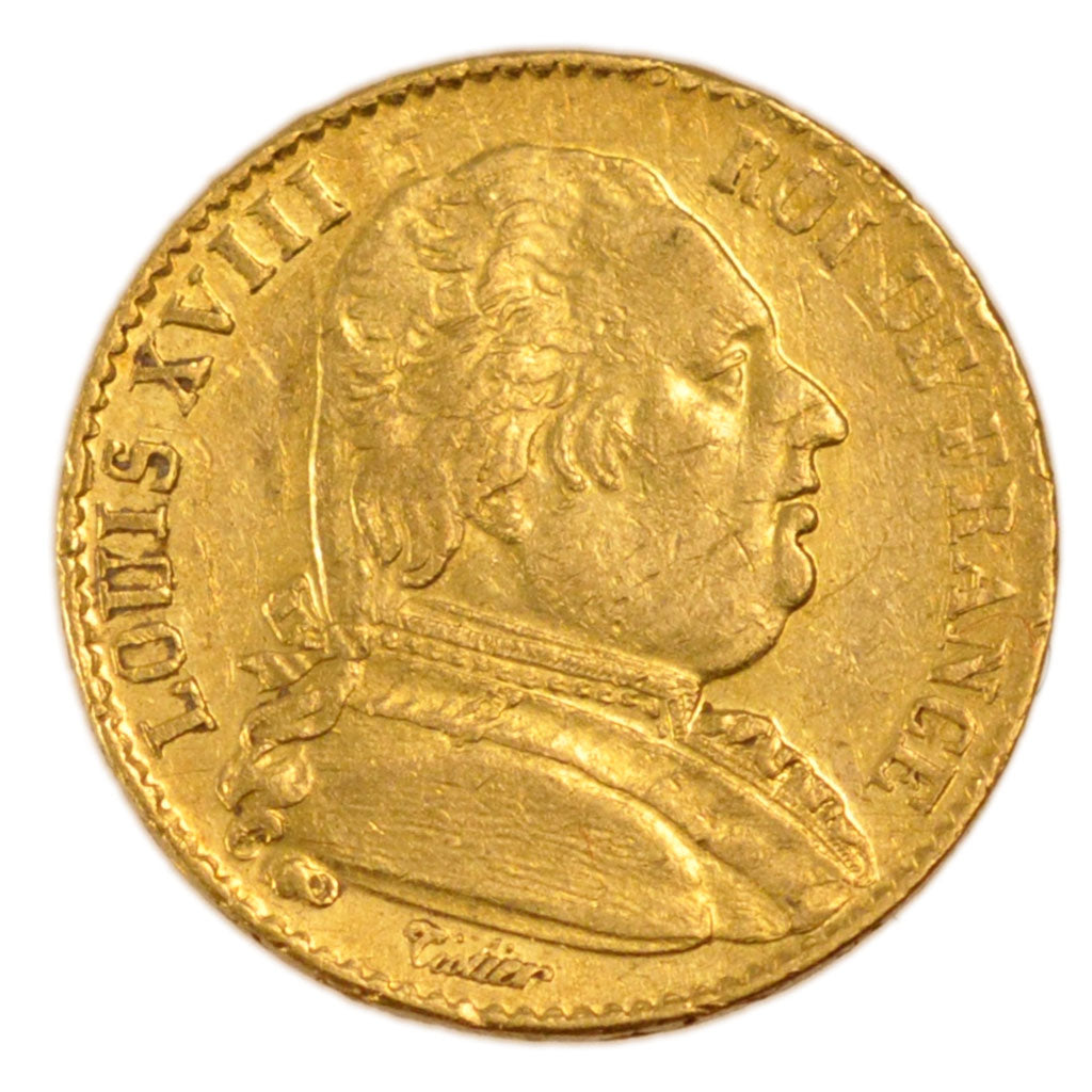 FRANCE, Louis XVIII, 20 Francs, 1815, Perpignan, KM #706.5, EF(40-45), Gold,...