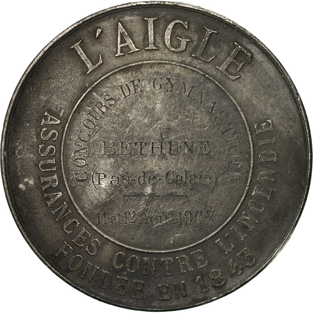 France, Medal, L'Aigle, Assurances contre l'Incendie, Gymnastique, Béthune