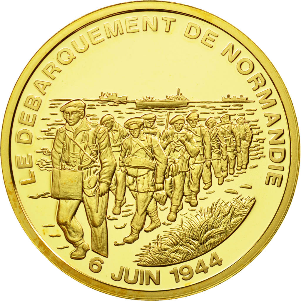Francia, medaglia, Le débarquement de Normandie 6 Juin 1944, FDC, Rame dorato