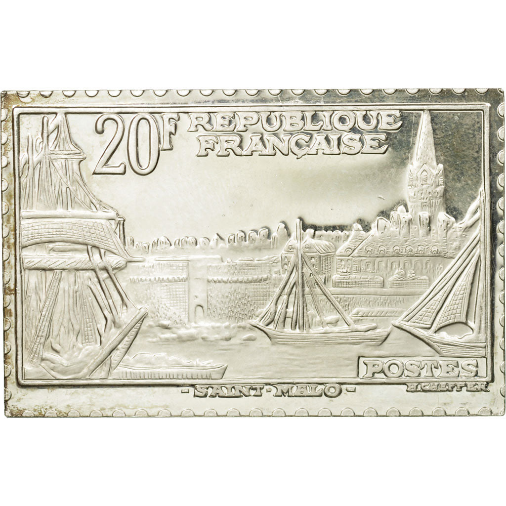 France, Medal, Timbre, Saint-Malo, 20 Francs, 1983, MS(65-70), Silver