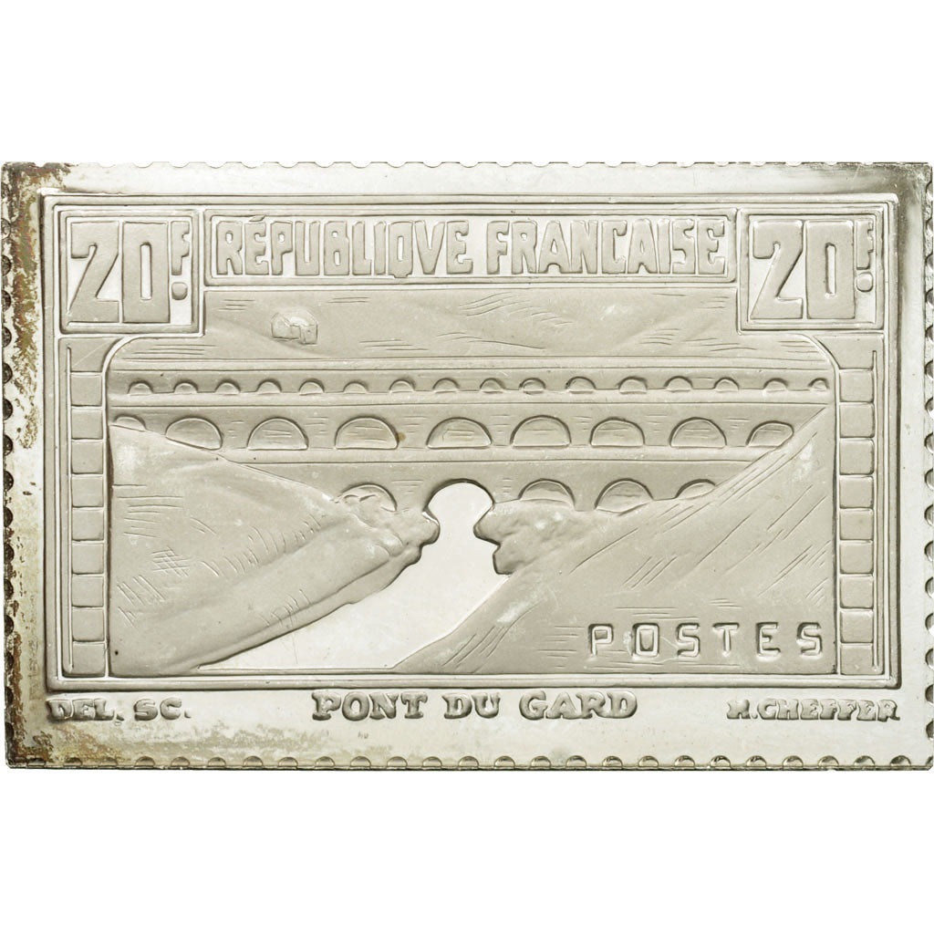 France, Medal, Timbre, Pont du Gard, 20 Francs, 1983, MS(65-70), Silver