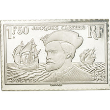 France, Medal, Timbre, Jacques Cartier, 1,50 Francs, 1983, MS(65-70), Silver