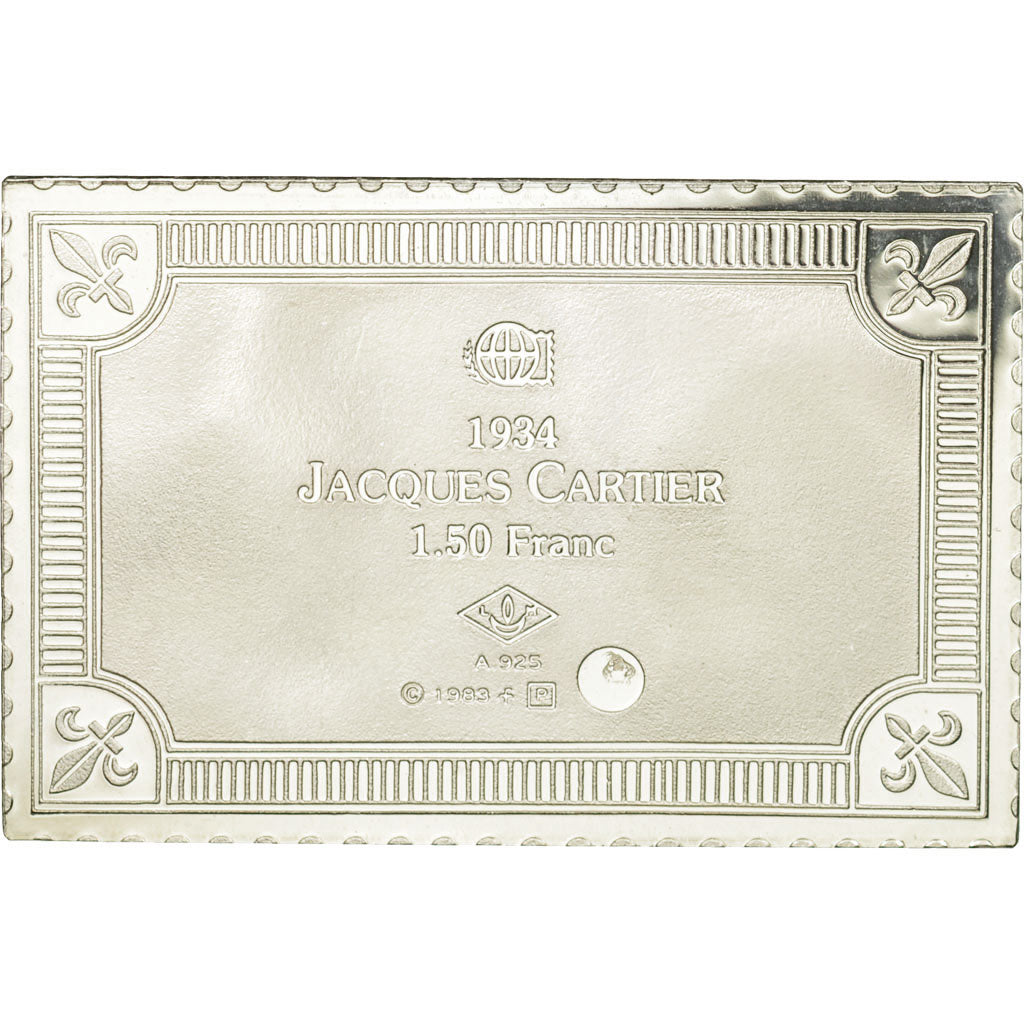 France, Medal, Timbre, Jacques Cartier, 1,50 Francs, 1983, MS(65-70), Silver