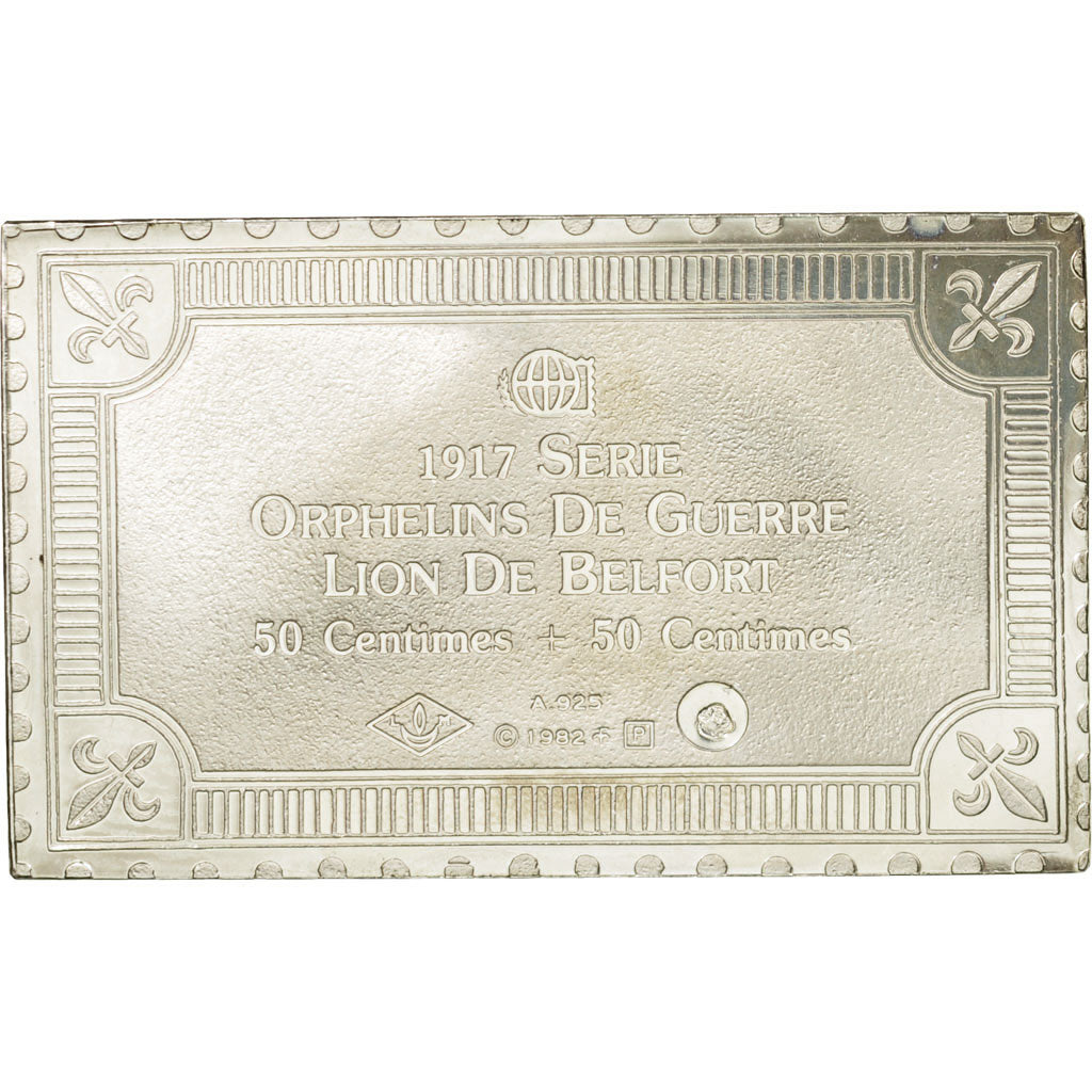 Francia, medaglia, Timbre, Orphelins de Guerre, Lion de Belfort, 1982, FDC