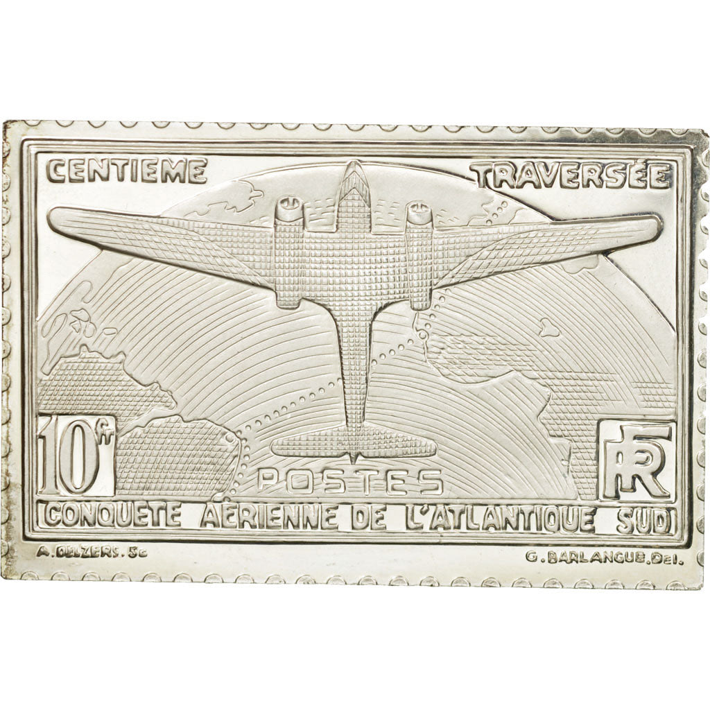 Frankreich, Medaille, Timbre, 100ème Traversée de l'Atlantique Sud, 10 Francs