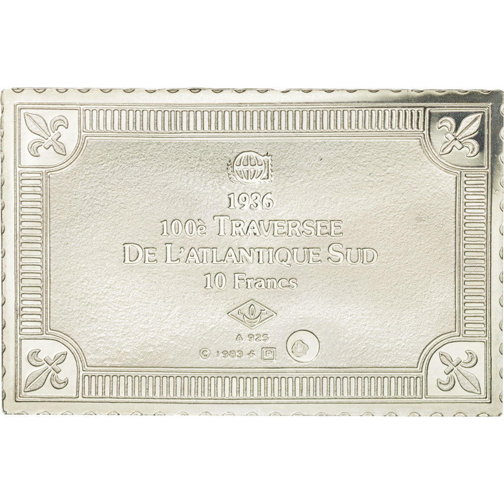 Frankreich, Medaille, Timbre, 100ème Traversée de l'Atlantique Sud, 10 Francs