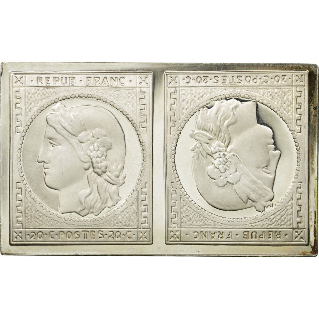 France, Medal, Timbre, Cérès, Tête-Bêche, 1981, MS(65-70), Silver