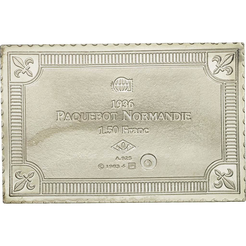 France, Medal, Timbre, Paquebot Normandie, 1983, MS(65-70), Silver
