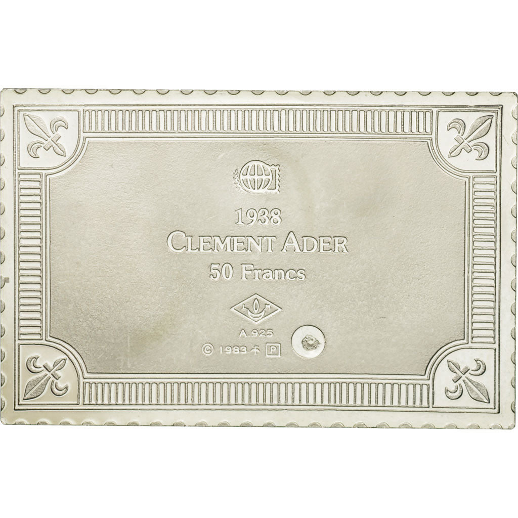 Francia, medaglia, Timbre, Clément Ader, 50 Francs, 1983, FDC, Argento