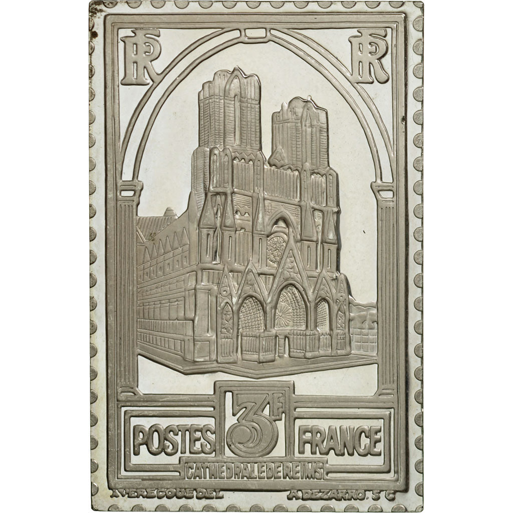 France, Medal, Timbre, Cathédrale de Reims, Type III, 3 Francs, 1983