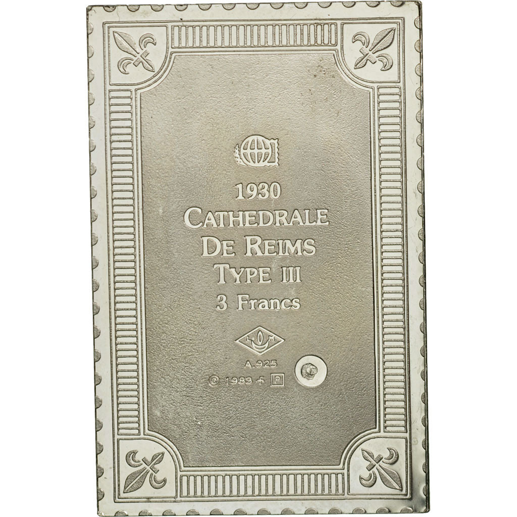 France, Medal, Timbre, Cathédrale de Reims, Type III, 3 Francs, 1983