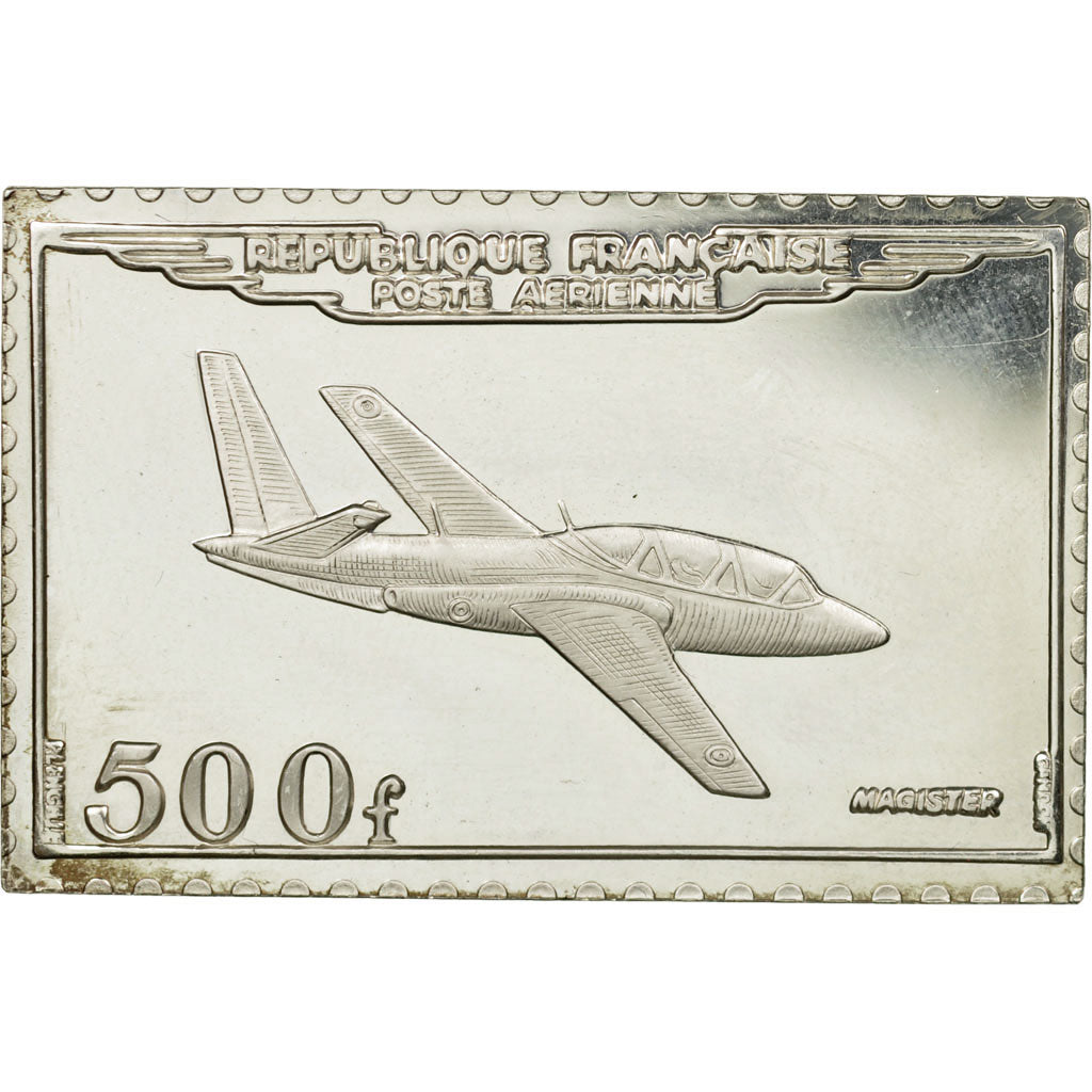 Francia, medaglia, Timbre, Avion Magister, 500 Francs, 1983, FDC, Argento