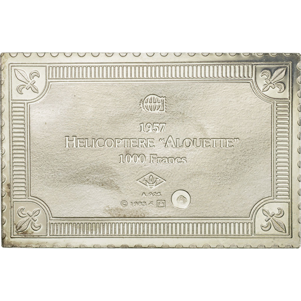 Francja, Medal, Timbre, Hélicoptère Alouette, 1000 Francs, 1983, MS(65-70)