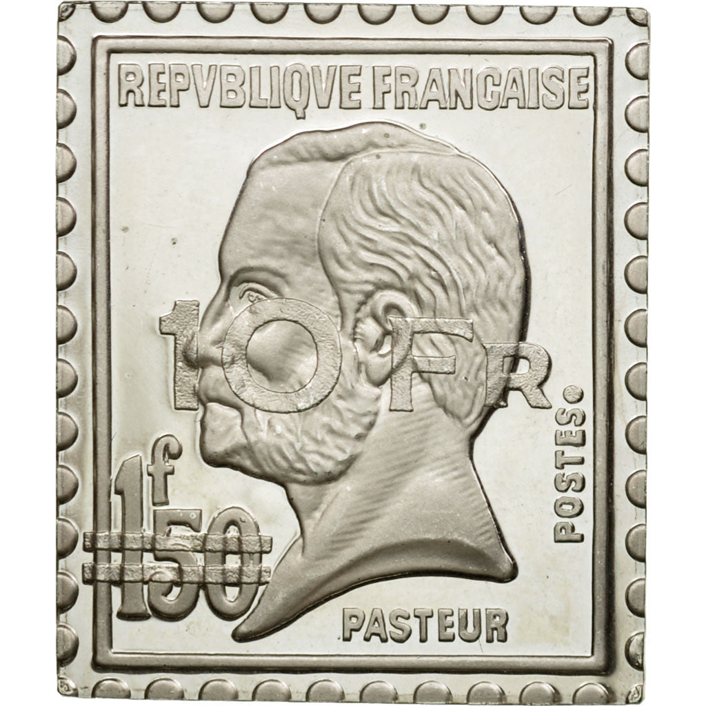 France, Médaille, Timbre, Pasteur Surchargé, 10 Francs sur 1.50 franc, 1983