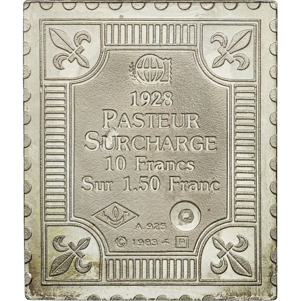 France, Médaille, Timbre, Pasteur Surchargé, 10 Francs sur 1.50 franc, 1983