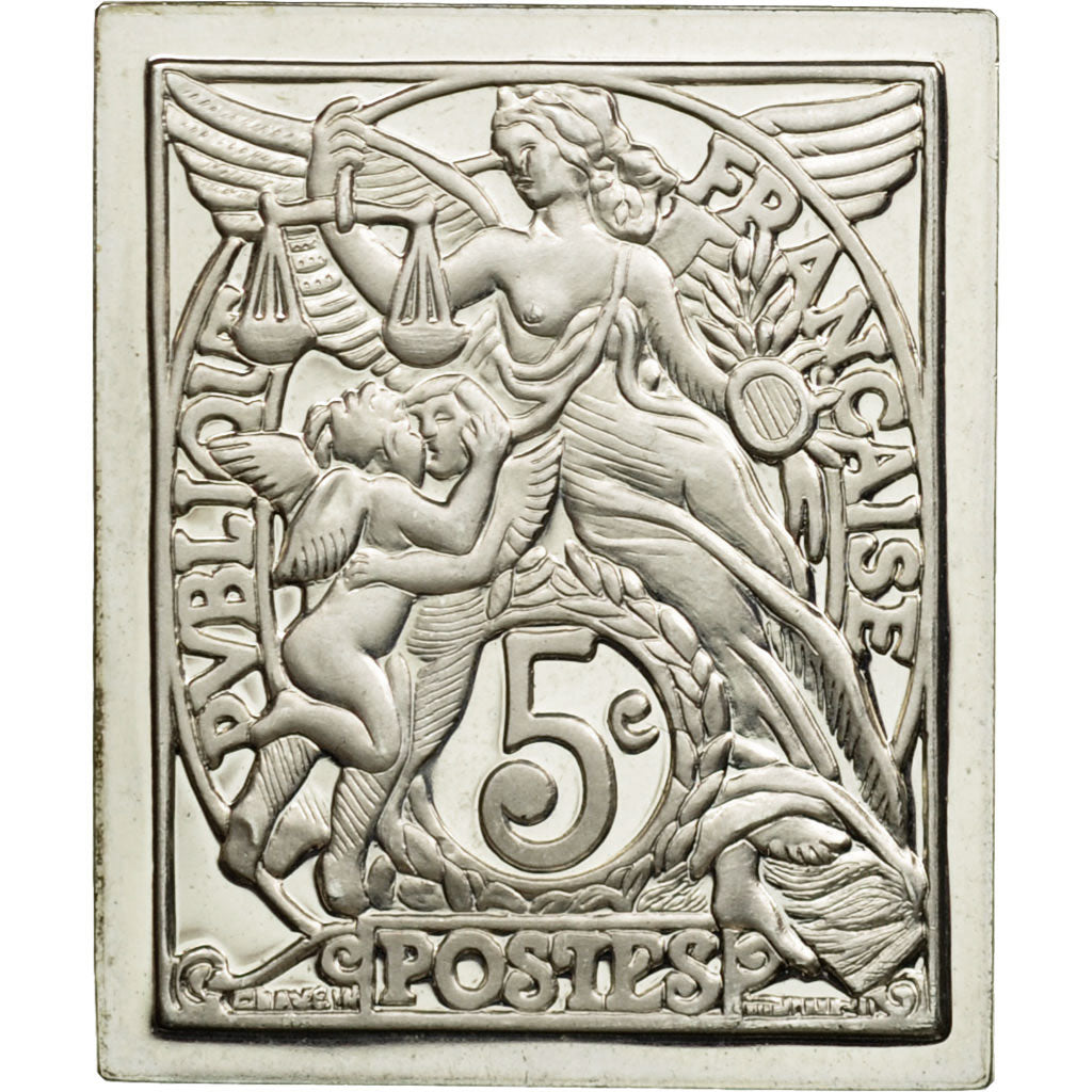 France, Medal, Timbre, Type Blanc, 5 Centimes, 1982, MS(65-70), Silver