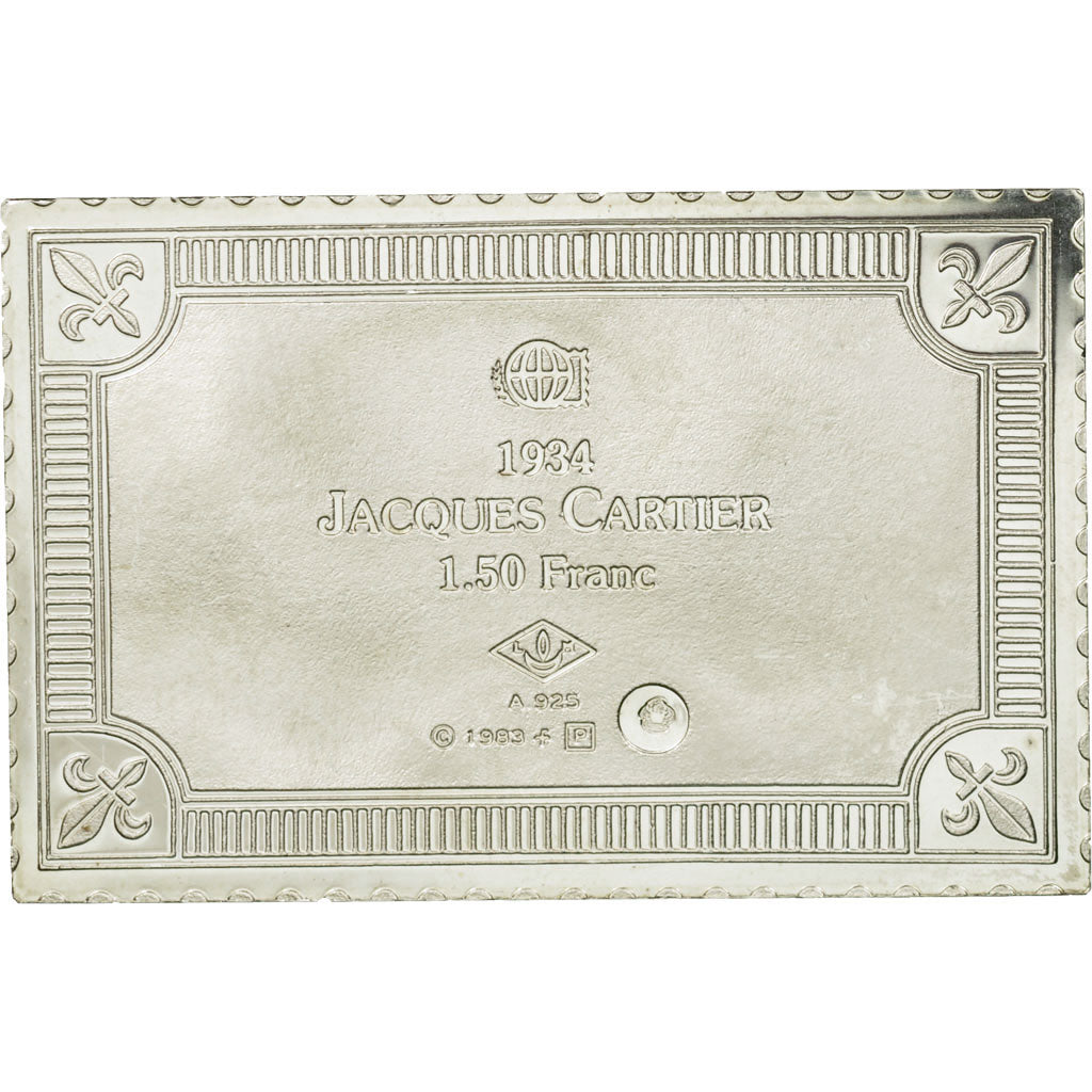 France, Médaille, Timbre, Jacques Cartier, 1,50 Francs, 1983, FDC, Argent