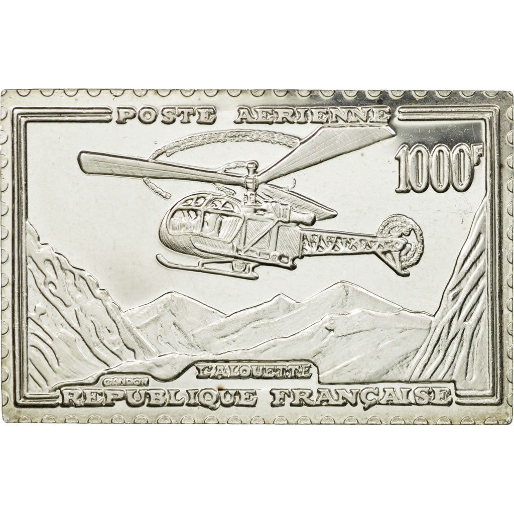 Frankrijk, Medaille, Timbre, Hélicoptère Alouette, 1000 Francs, 1983, FDC