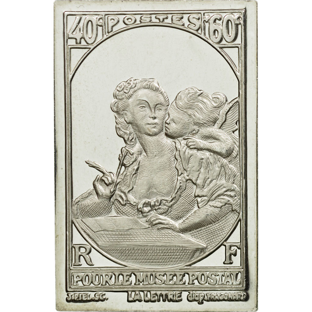 Francja, Medal, Timbre, Pour le Musée Postale, 40 Centimes + 60 Centimes, 1983