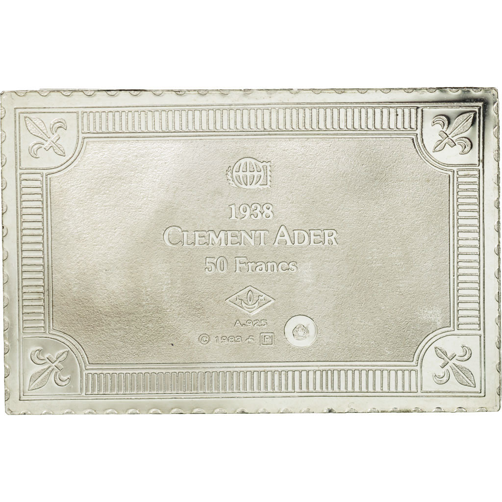 Francia, medalla, Timbre, Clément Ader, 50 Francs, 1983, FDC, Plata