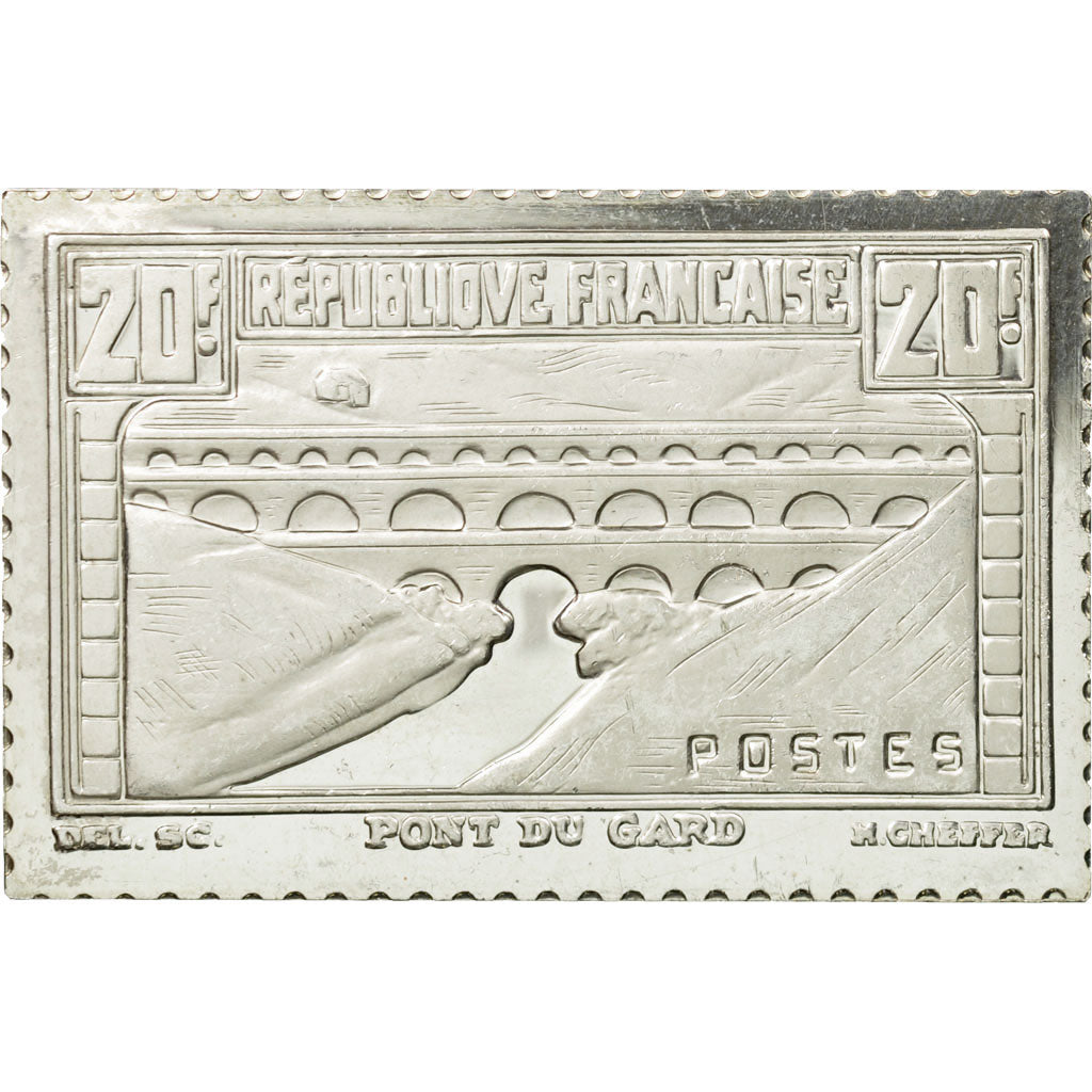 France, Medal, Timbre, Pont du Gard, 20 Francs, 1983, MS(65-70), Silver