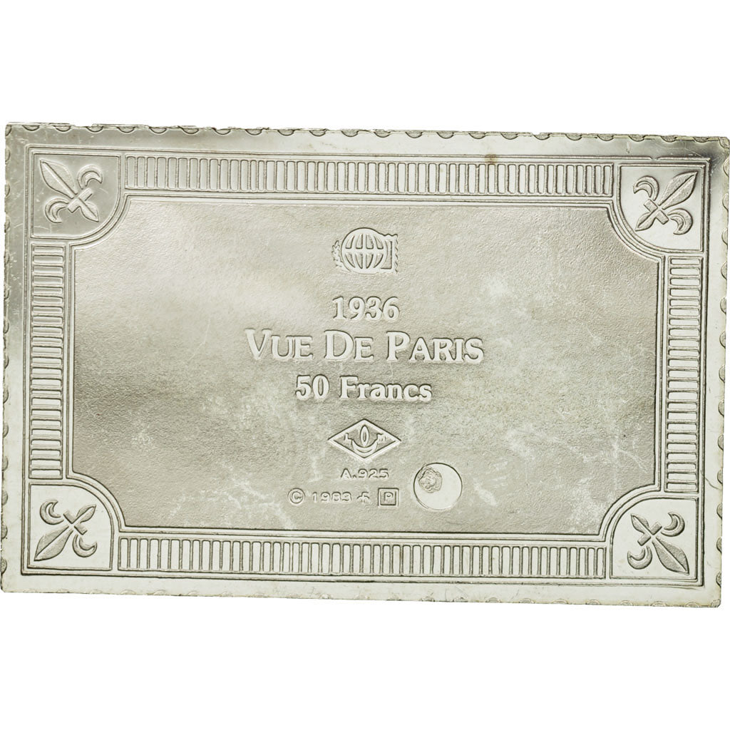 Francia, medaglia, Timbre, Vue de Paris, 50 Francs, 1983, FDC, Argento