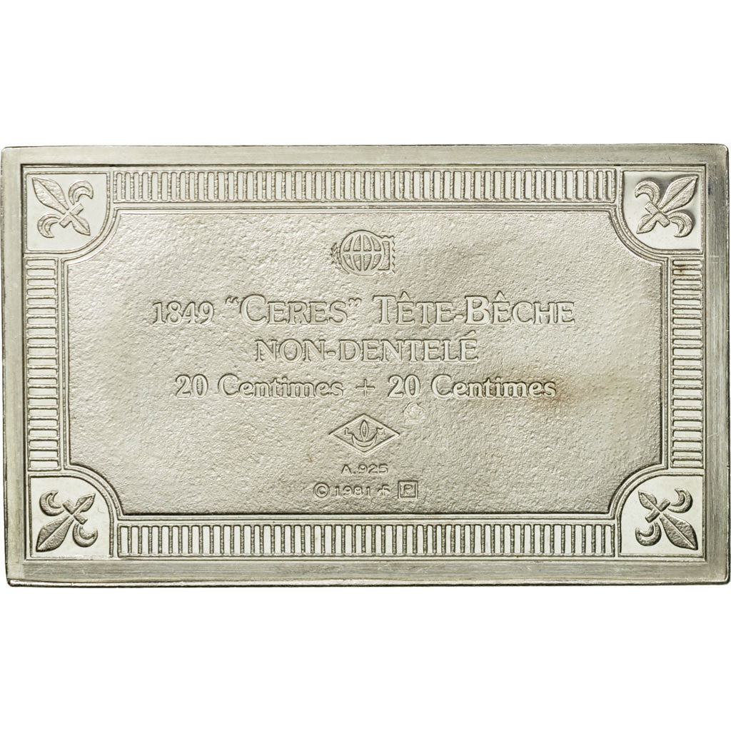 France, Médaille, Timbre, Cérès, Tête-Bêche, 1981, FDC, Argent
