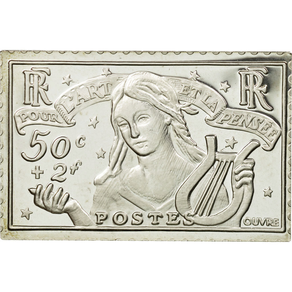 France, Medal, Timbre, Pour l'Art et la Pensée, 1983, MS(65-70), Silver