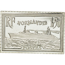 France, Médaille, Timbre, Paquebot Normandie, 1983, FDC, Argent