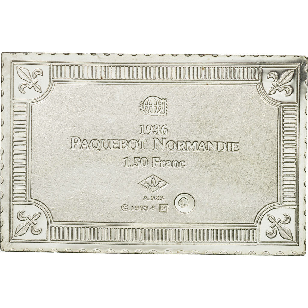 France, Médaille, Timbre, Paquebot Normandie, 1983, FDC, Argent