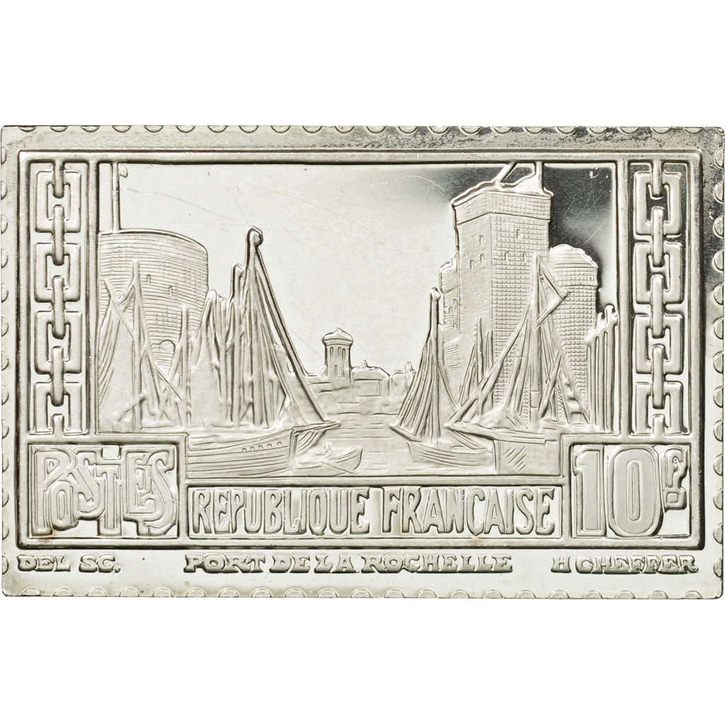 France, Médaille, Timbre, Port de La Rochelle, 10 Francs, 1983, FDC, Argent