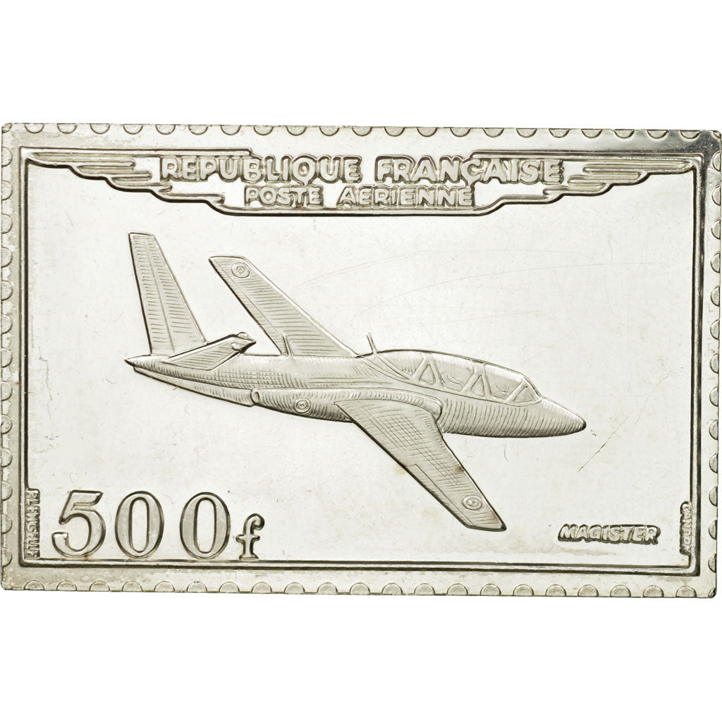 France, Médaille, Timbre, Avion Magister, 500 Francs, 1983, FDC, Argent