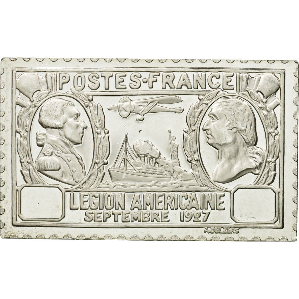 Francia, medalla, Timbre, Légion Américaine, 90 Centimes, 1981, FDC, Plata