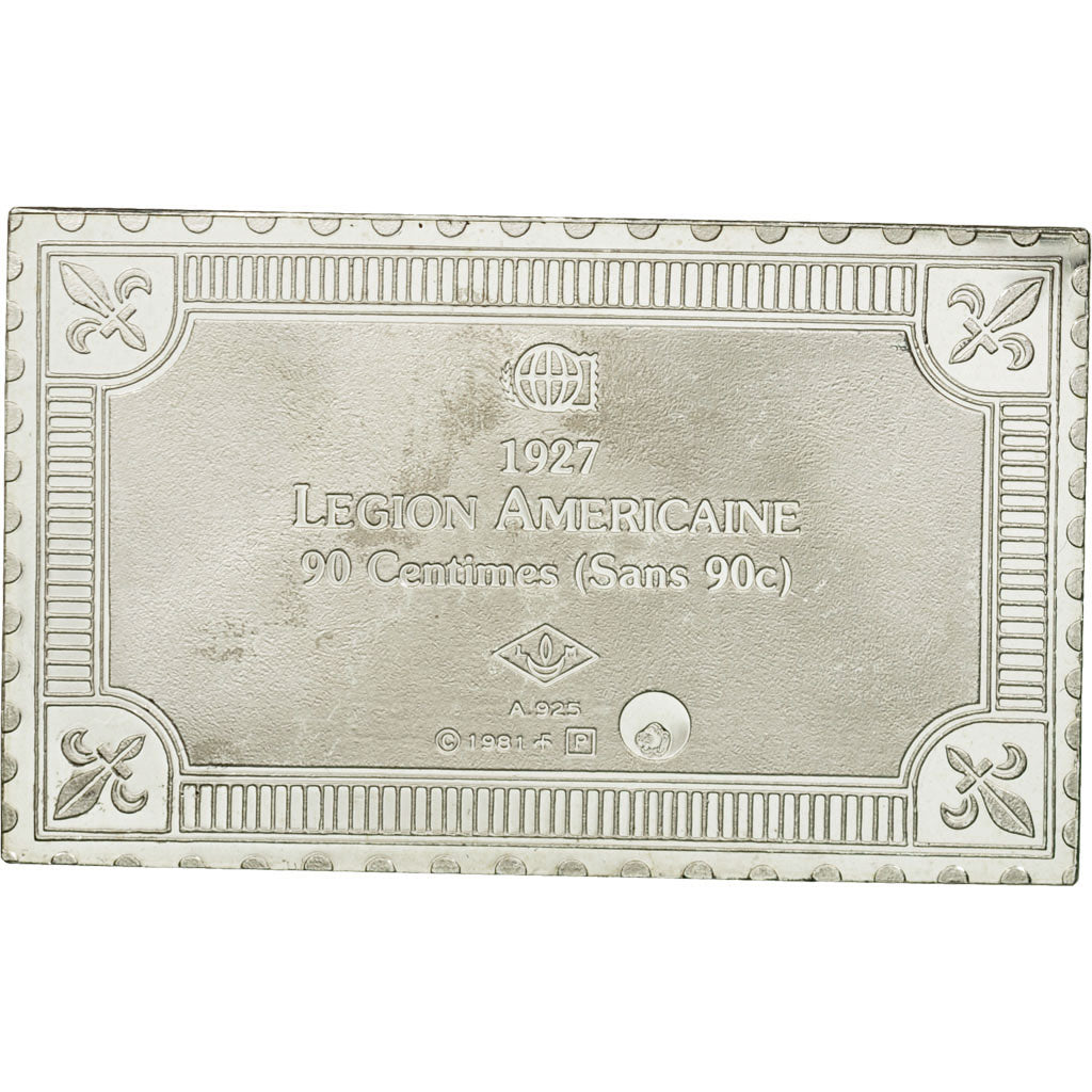 Francia, medalla, Timbre, Légion Américaine, 90 Centimes, 1981, FDC, Plata