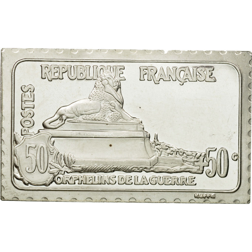 Francia, medalla, Timbre, Orphelins de Guerre, Lion de Belfort, 1982, FDC, Plata