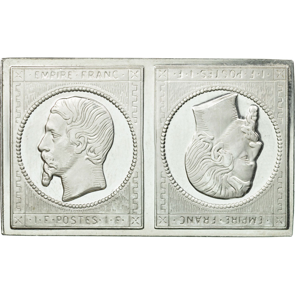 France, Medal, Timbre, Napoléon III, Tête Bêche, 1981, MS(65-70), Silver