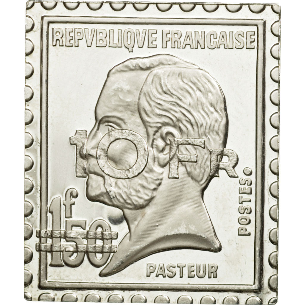 France, Medal, Timbre, Pasteur Surchargé, 10 Francs sur 1.50 franc, 1983