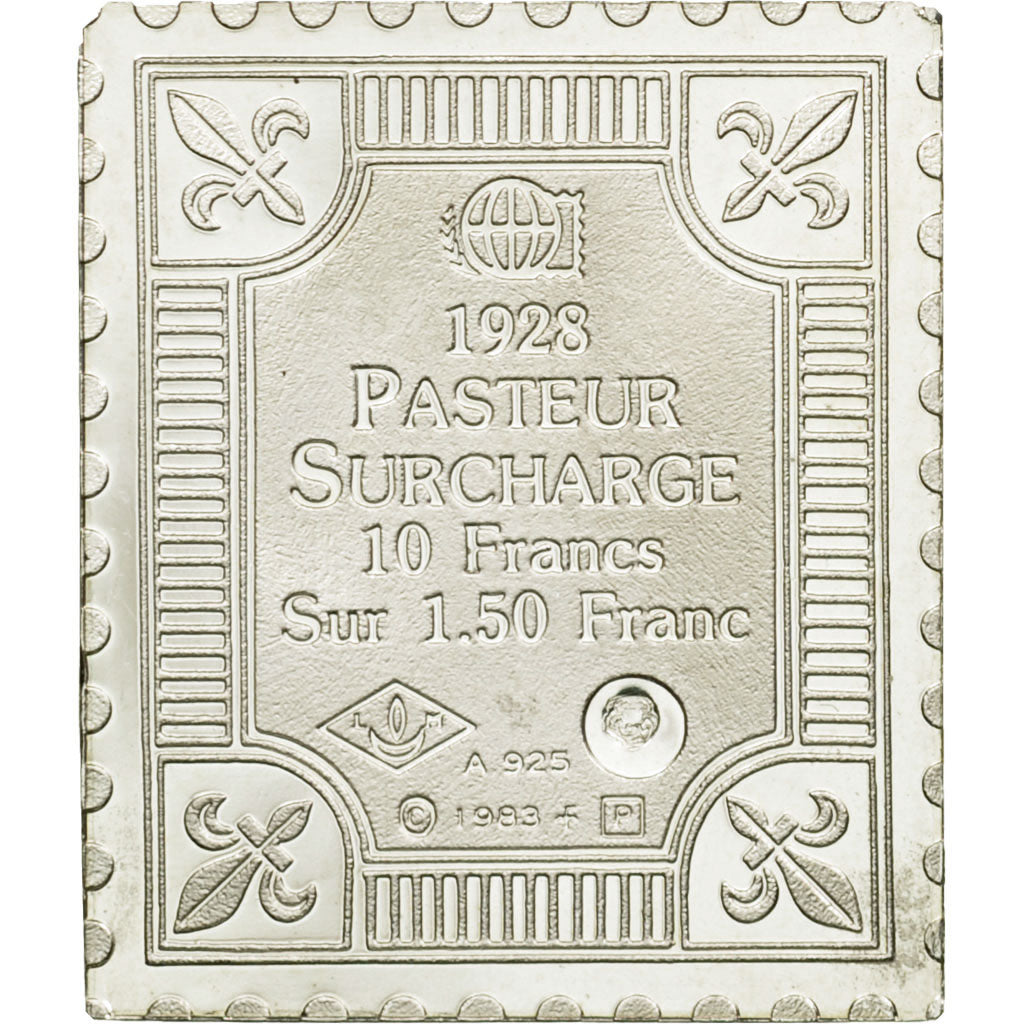 France, Medal, Timbre, Pasteur Surchargé, 10 Francs sur 1.50 franc, 1983