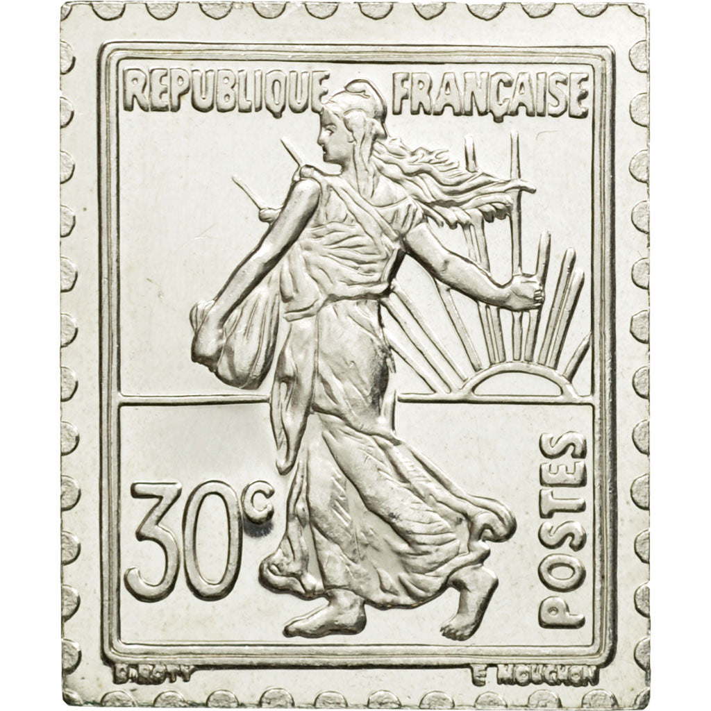 France, Médaille, Timbre, La Semeuse sur Fond Ligne, 20 Centimes, 1982, FDC