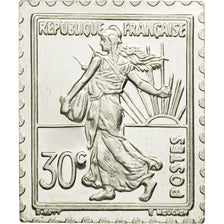 France, Médaille, Timbre, La Semeuse sur Fond Ligne, 20 Centimes, 1982, FDC