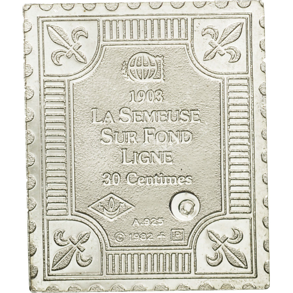 France, Médaille, Timbre, La Semeuse sur Fond Ligne, 20 Centimes, 1982, FDC