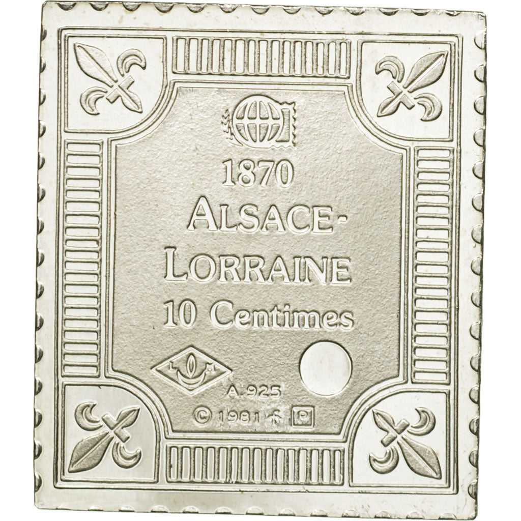 Francia, medaglia, Timbre, Alsace-Lorraine, 10 Centimes, 1981, FDC, Argento