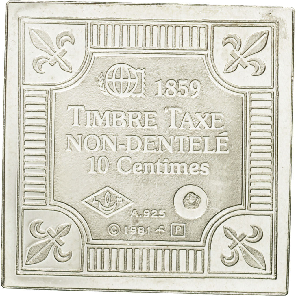 Francja, Medal, Timbre Taxe, 10 Centimes, 1981, MS(65-70), Srebro