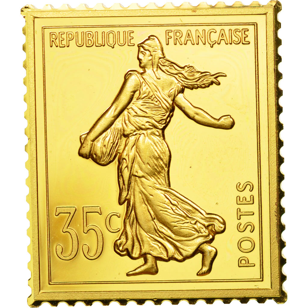 France, Medal, Timbre, Bicentenaire, 35 Centimes, MS(65-70), Vermeil