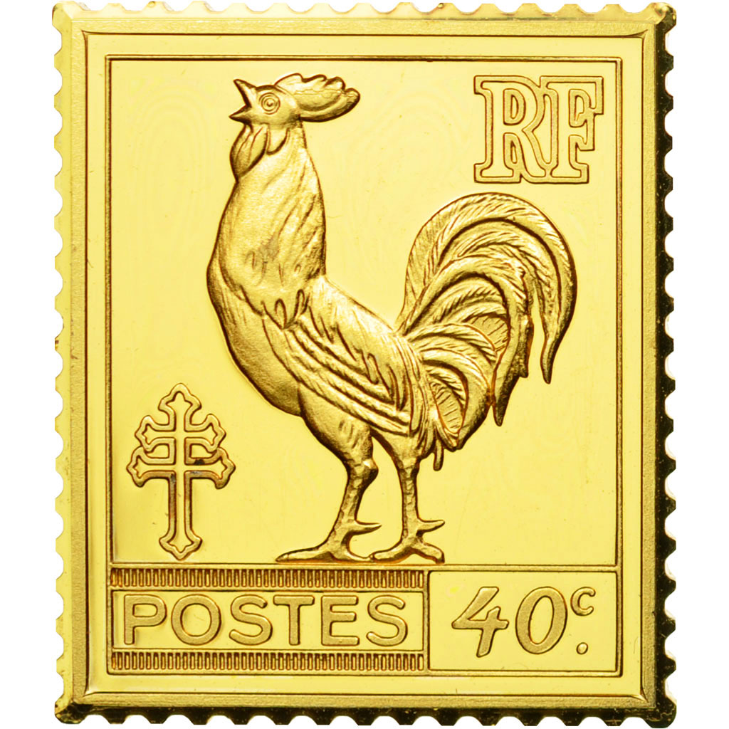 France, Medal, Timbre, Bicentenaire, Postes, 40 Centimes, MS(65-70), Vermeil